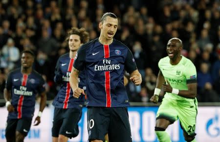 Football Soccer - Paris St Germain v Manchester City - UEFA Champions League Quarter Final First Leg - Parc des Princes, Paris, France - 6/4/16 PSG's Zlatan Ibrahimovic reacts after having a penalty saved by Manchester City's Joe Hart Reuters / Gonzalo Fuentes