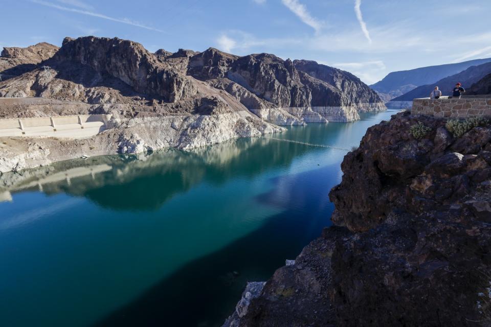 The"bathtub ring" around the lake is evident in this view