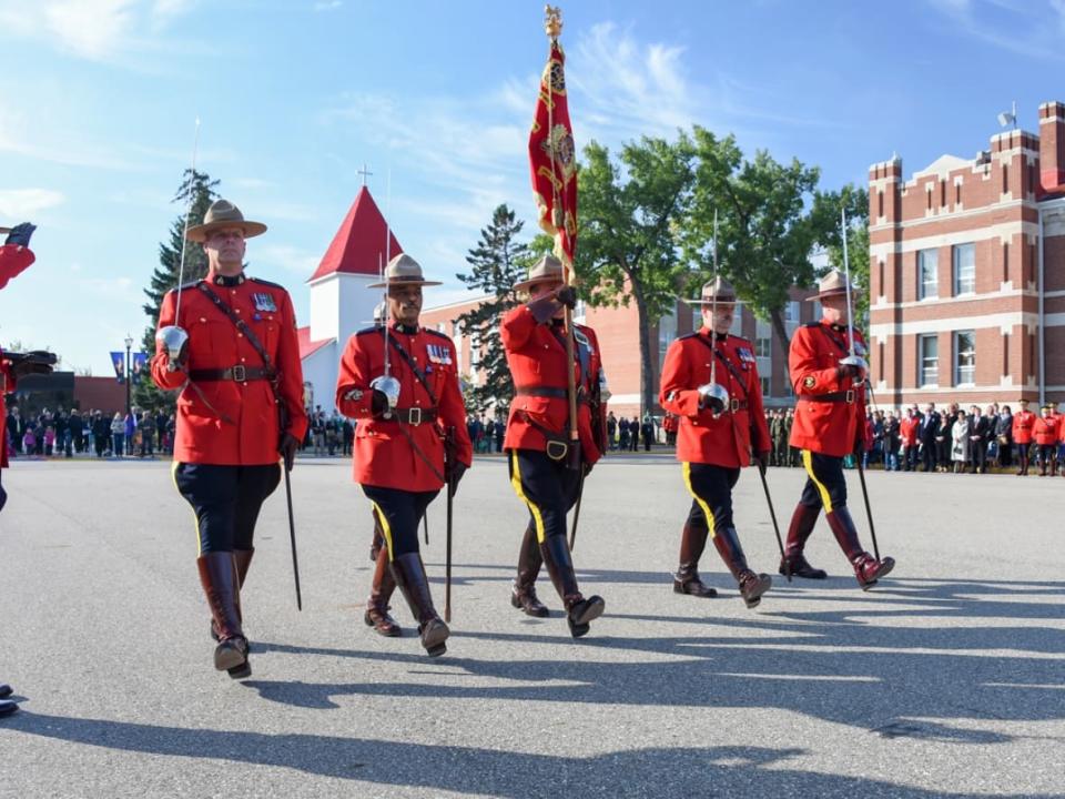 This file photo shows RCMP cadets training at the academy in Regina. Cadets and staff have tested positive during a weeks-long outbreak at the academy. (Submitted by RCMP - image credit)