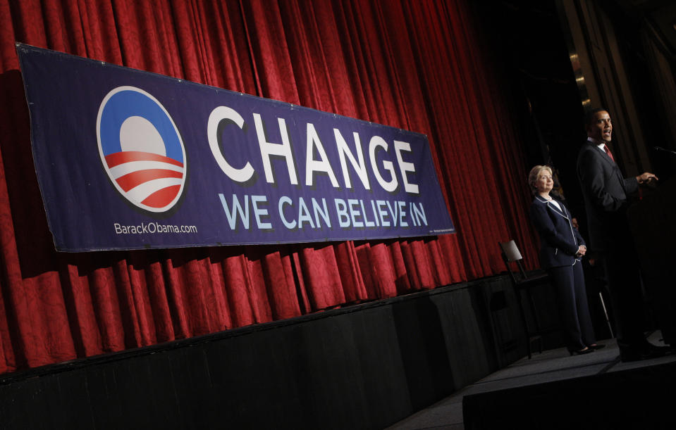 Then-Senator Barack Obama with Hillary Clinton