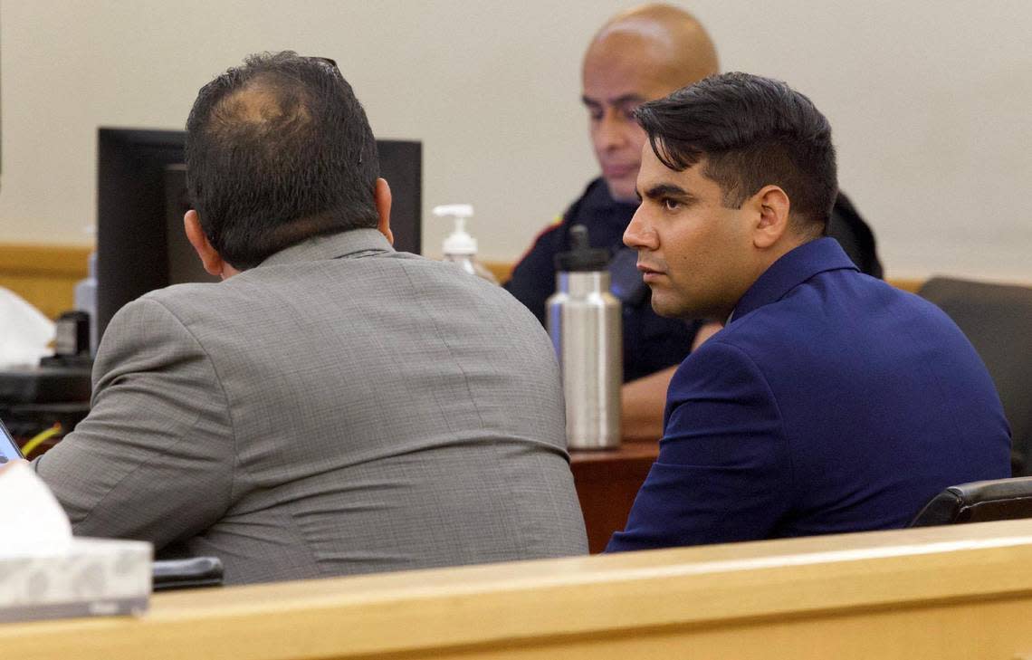 Ravinder Singh waits for a verdict on Monday, August 29, 2022, in the 371st District Court in Tarrant County. Singh is a former Arlington police officer charged with criminal negligent homicide in the 2019 shooting death of Margarita Brooks.