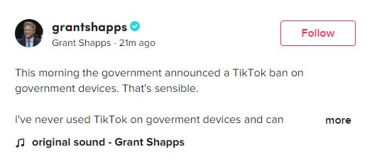 Grant Shapps message on TikTok