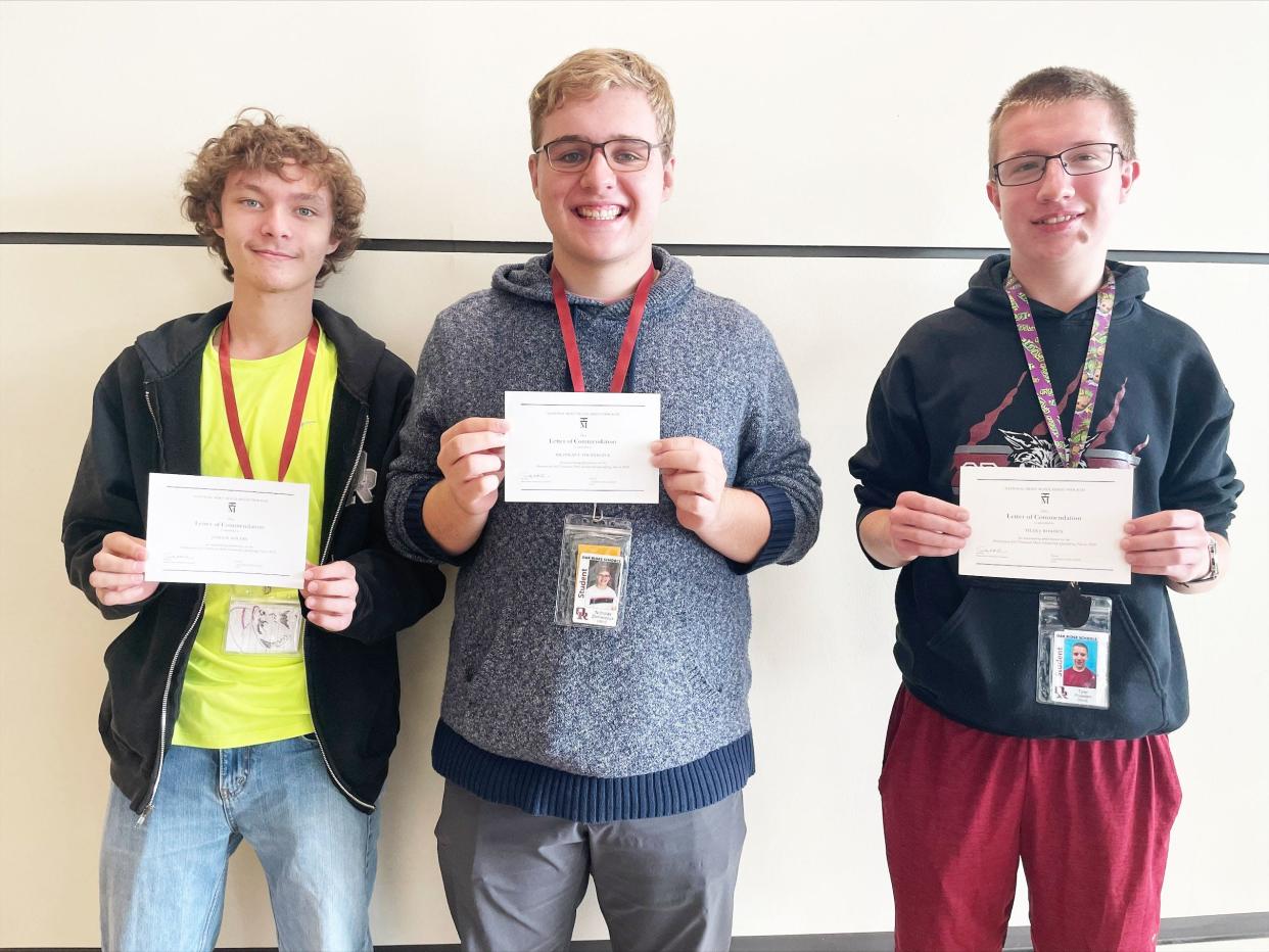 Oak Ridge High School students James M. Rogers, from left, Nicholas T. Zolnierczukhas and Tyler J. Rowden were named National Merit Commended Scholars.