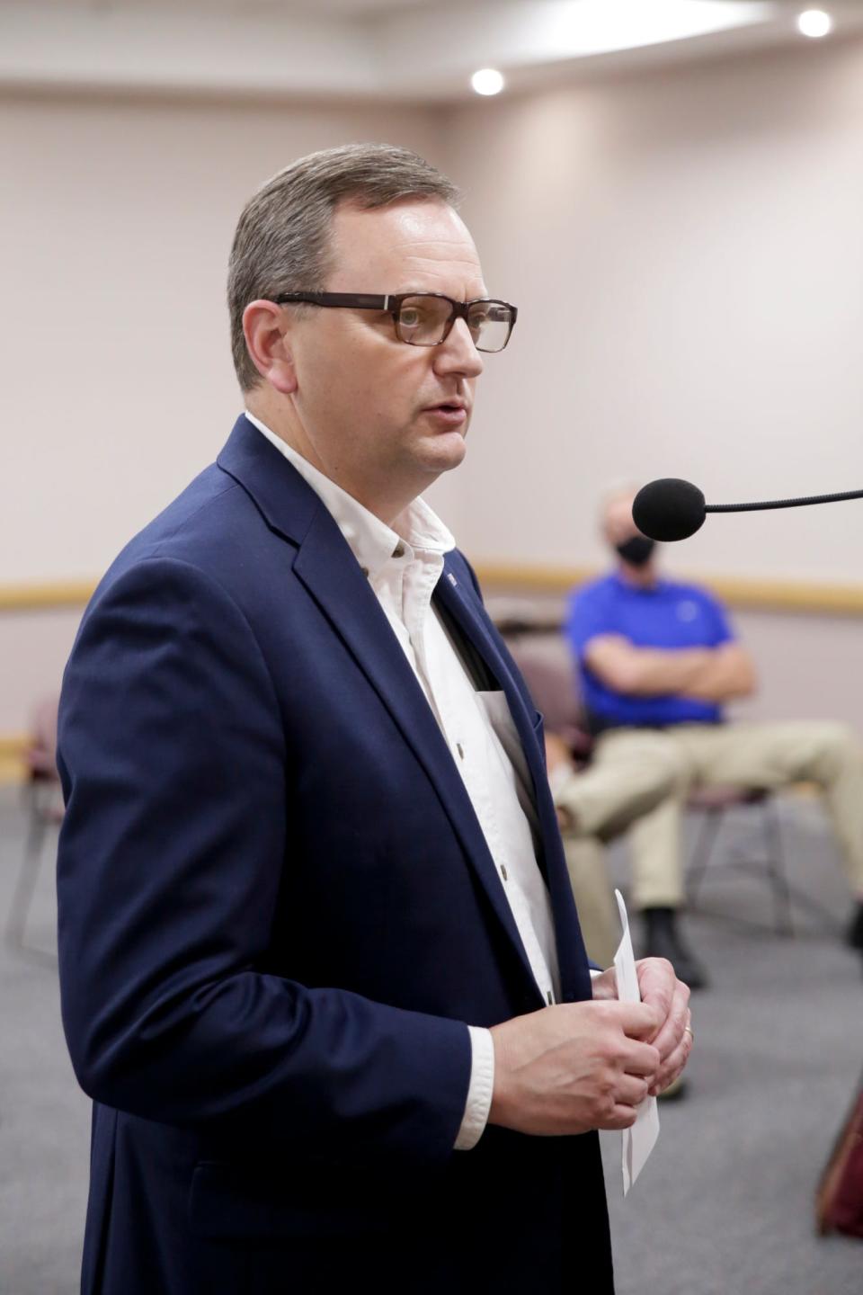 Michael Budd, United Way of Greater Lafayette CEO, speaks during a press conference at the Tippecanoe County Office Building, Wednesday, June 3, 2020 in Lafayette.