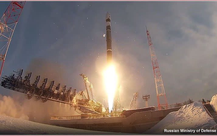 Russia launched a Soyuz-2-1v rocket into space, carrying a classified payload for the MoD on February 9