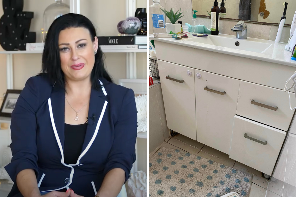 A Kmart shopper has shared her DIY bathroom upgrade that only cost $26.50. Property stylist Justine Wilson weighs in on how to DIY on a budget. Photo: YouTube/@vaultinteriorspropertystyl5643/Facebook