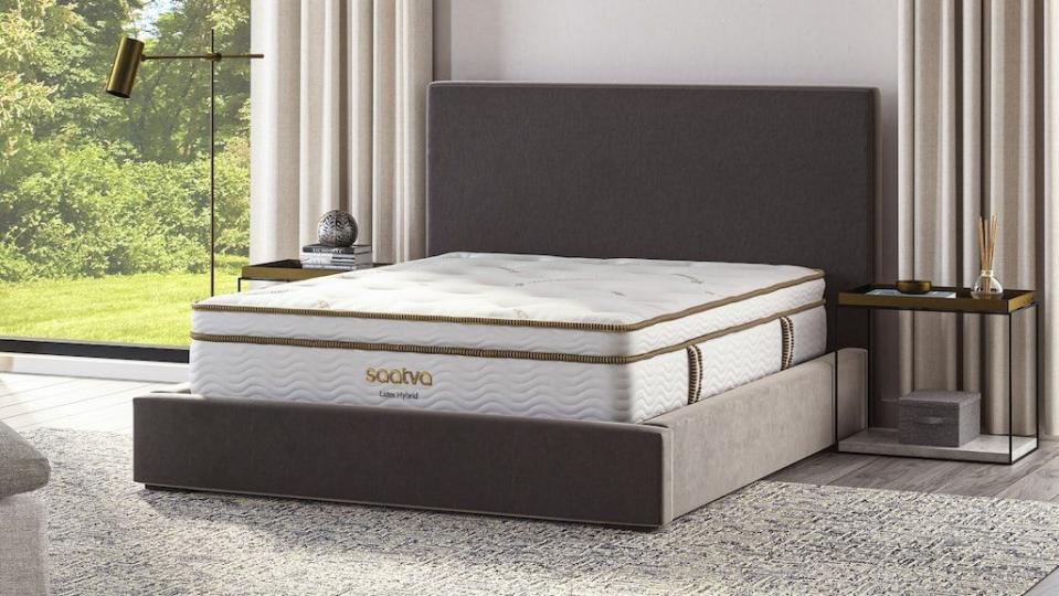 <p><a href="https://go.redirectingat.com?id=74968X1596630&url=https%3A%2F%2Fwww.saatva.com%2Fmattresses%2Fsaatva-latex-hybrid%3Fcoupon%3Dfrifvwdywrnmluog&sref=https%3A%2F%2F" rel="nofollow noopener" target="_blank" data-ylk="slk:Shop Now;elm:context_link;itc:0;sec:content-canvas" class="link ">Shop Now</a></p><p>Latex Hybrid Mattress</p><p>saatva.com</p><p>$1756.00</p>