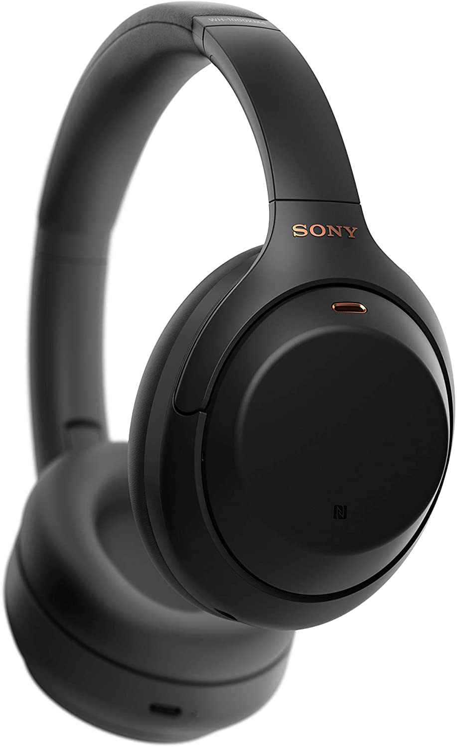 A pair of the black Sony WH1000XM4 Noise Canceling Wireless Headphones on a white background