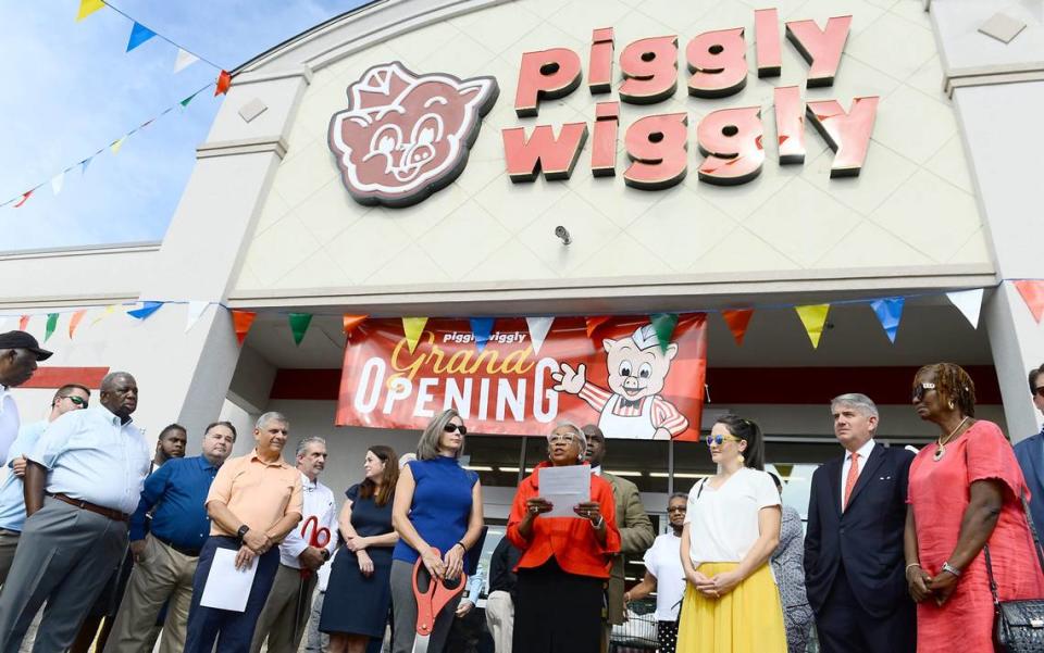 Dignitaries celebrate the opening of a Piggly Wiggly store in 2022 in Spartanburg, South Carolina.