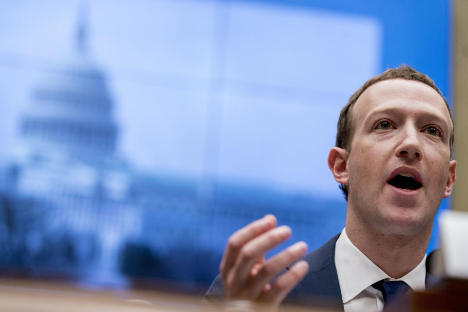 Facebook CEO Mark Zuckerberg testifies before a House Energy and Commerce hearing on Capitol Hill in Washington, Wednesday, April 11, 2018, about the use of Facebook data to target American voters in the 2016 election and data privacy. (AP Photo/Andrew Harnik)