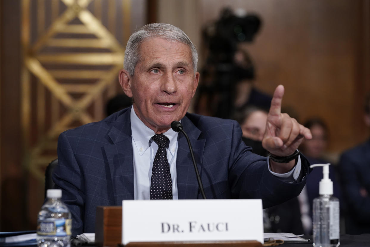 Top infectious disease expert Dr. Anthony Fauci responds to accusations by Sen. Rand Paul, R-Ky., as he testifies before the Senate Health, Education, Labor, and Pensions Committee, on Capitol Hill in Washington, Tuesday, July 20, 2021. (J. Scott Applewhite/AP Photo)