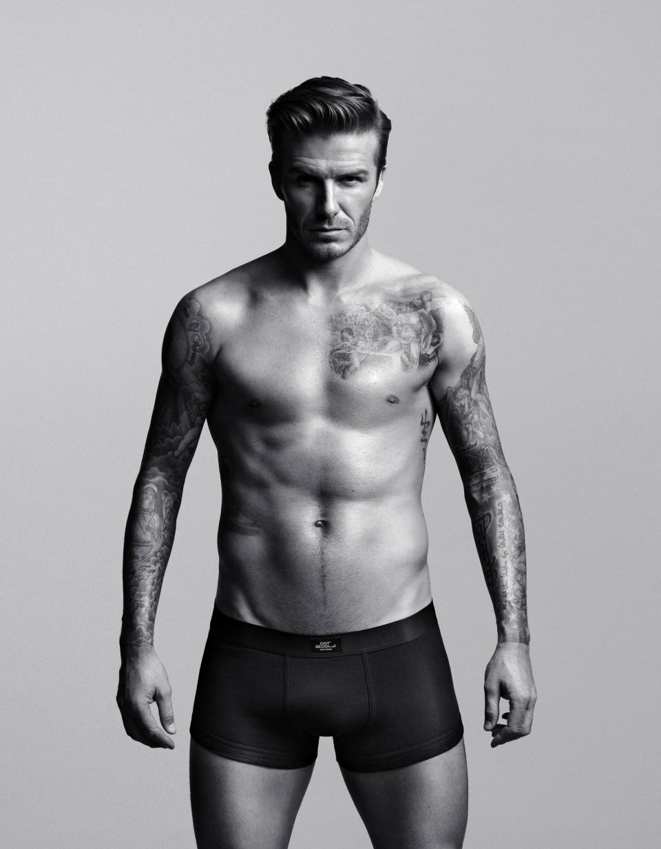 FILE - This undted photo provided by H&M shows a look from the collection created and modeled by David Beckham. Beckham is retiring from soccer, ending a career in which he transcended the sport with forays into fashion and a marriage to a pop star that made him a global celebrity. (AP Photo/H&M, Alasdair McLellan)