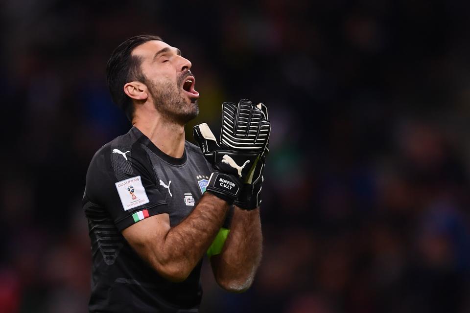 Gianluigi Buffon reacts during Italy’s 0-0 draw with Sweden, which eliminated the Italians from World Cup contention. (Getty)