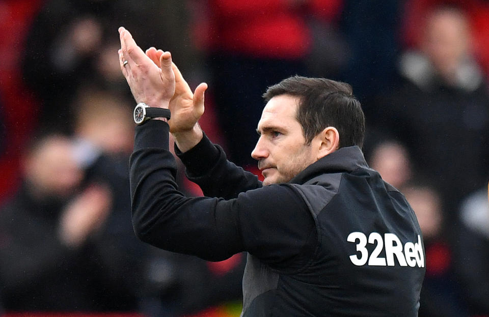 Frank Lampard applauds the fans after Derby County beat Accrington Stanley in the fourth round of the FA Cup. (Getty)