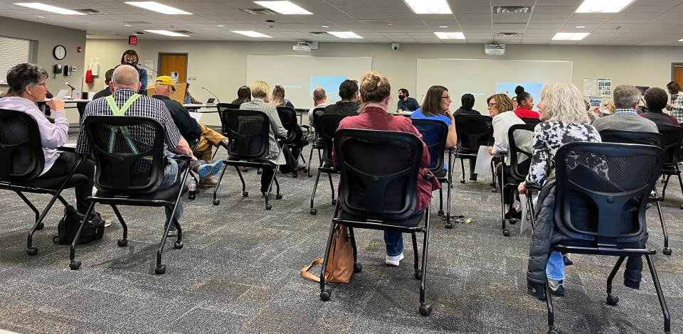 The Monroe County Community School Corp. board meeting on April 26, 2021, drew a number of residents, many in opposition to planned changes in the start and end times for classes in 2022-23, which were approved at the meeting.