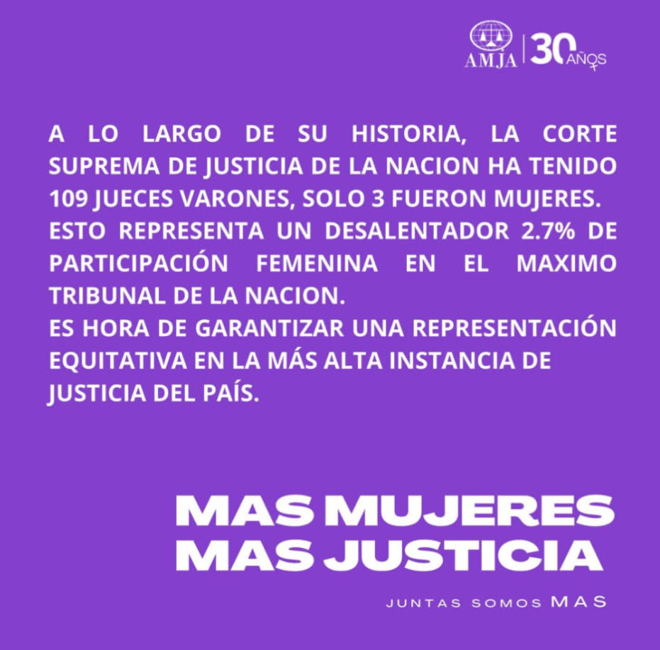 AMJA, una influyente agrupación de magistradasm reclama por el cupo feminino en la Corte