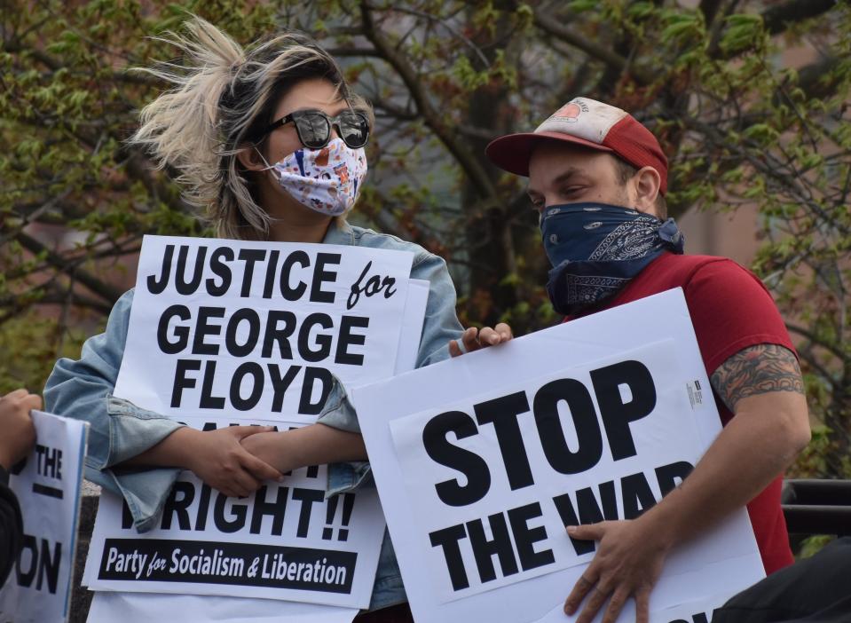 Demonstrators gathered Tuesday at Pittsburgh's Freedom Corner to celebrate and reflect on the Derek Chauvin guilty verdict before marching throughout the city.