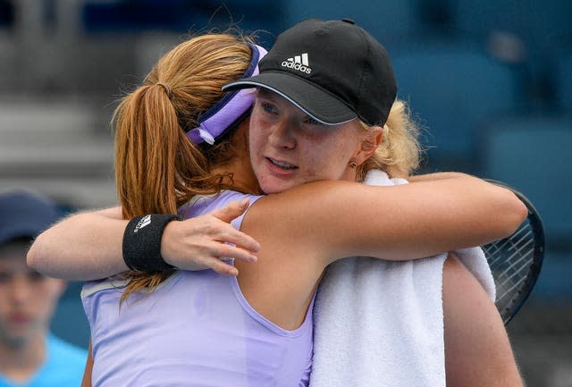 Francesca Jones hugs Nadia Podoroska after their match earlier this week