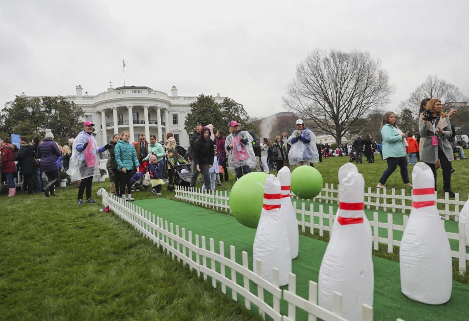 <p>Guests participate in activities during the annual White House Easter Egg Roll on the South Lawn of the White House in Washington, Monday, April 2, 2018. (Photo: Pablo Martinez Monsivais/AP) </p>