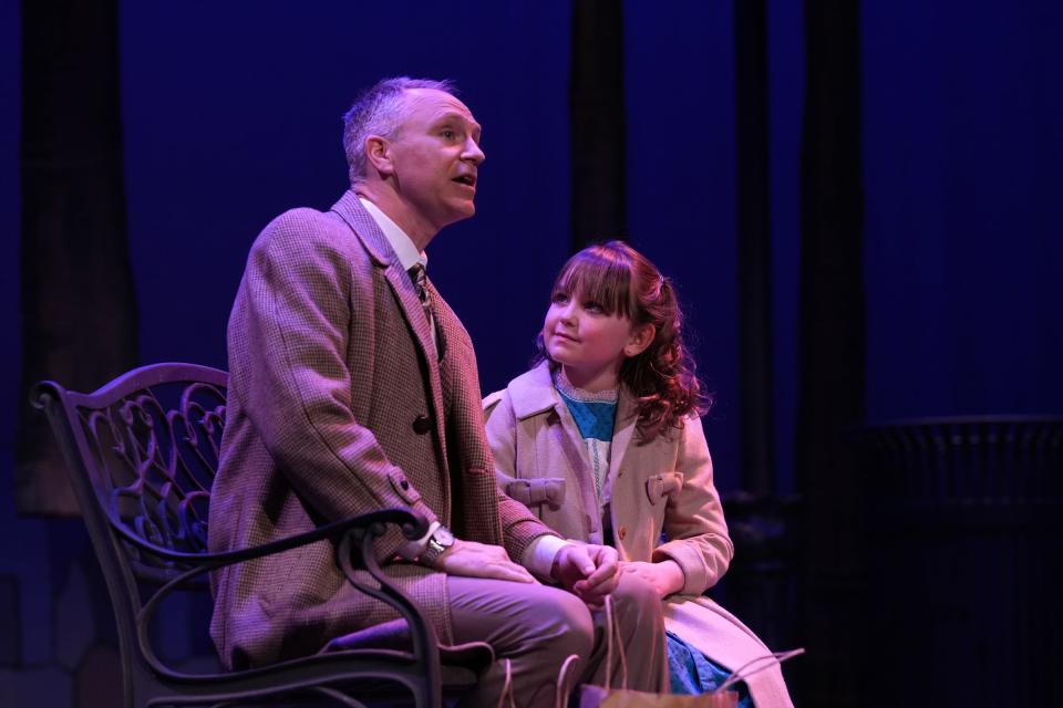 Joe Dennehy as Fred Gailey and Alayna Brazzil as Susan Walker are pictured in a scene from “Miracle on 34th Street” at the Croswell Opera House.