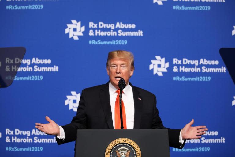 Donald Trump has praised China for its policy of executing drug dealers.In a speech at the Rx Drug Abuse and Heroin Summit in Atlanta on Wednesday, the president turned to China while talking about the country's plans to upgrade the criminal status of fentanyl saying: 'They’re gonna make it a major crime. It’s not a crime now. It’s down as an industrial drug, and they’re gonna make it a crime."He then added that he 'appreciates' the country’s policy of executing the dealers of drugs."They’re going to charge people with the highest level of crime,’ he told the audience at the summit. ‘And in China, unlike in our country, the highest level of crime is very, very high. It’s the ultimate. You pay the ultimate price. So I appreciate that very much."China is one of at least four countries Amnesty International listed as executing criminals for drug-related offences in a 2017 report. Amnesty International estimates the number of drug-related executions in the country to be in the thousands, but cannot confirm that number, as China's executions are considered a state secret. In the same speech, the president made a bizarre and un-cited claim that the number of deaths in the current drug crisis is higher than the figure being reported."Each year, more than 70,000 precious American lives are lost to the opioid and drug crisis," he said, referring to an oft-reported statistic from 2017. "In my opinion, the number is much higher than that."The president did not elaborate on this opinion. The Rx Drug Abuse and Heroin Summit calls itself "the largest annual gathering of stakeholders - from federal to family - to discuss what's working in prevention and treatment." Its website encouraged people in recovery, people affected by family members’ drug use, and law enforcement officials to attend. The president also introduced his wife Melania, who spoke about her work with children affected by the opioid crisis.