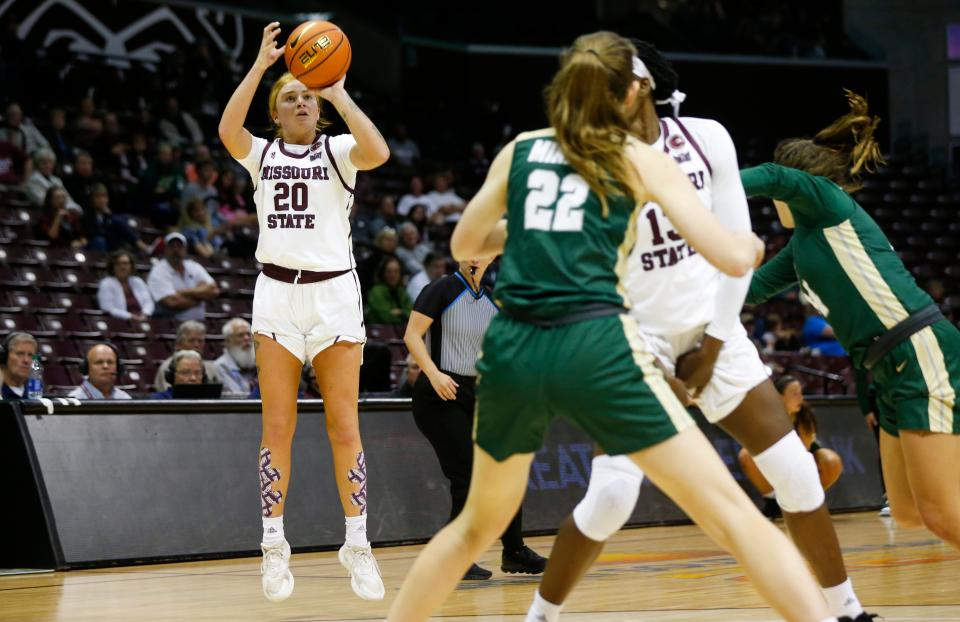 Missouri State Lady Bears guard Isabelle Delarue shoots a field goal as the Bears take on the Missouri S&T Miners at Great Southern Bank Arena on Wednesday, Nov. 2, 2022.