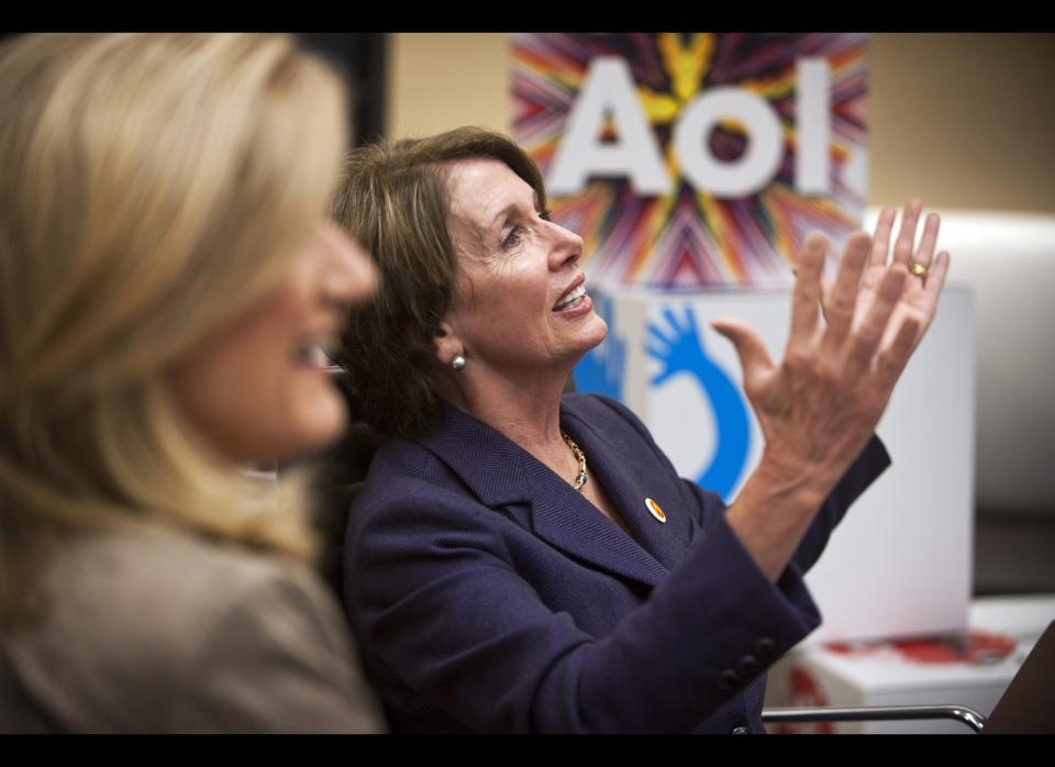 Nancy Pelosi meets with the AOL Huffington Post Media Group and it's editor-in-chief Arianna Huffington at the AOL Headquarters in New York Thursday Nov. 10, 2011. (Damon Dahlen, AOL)