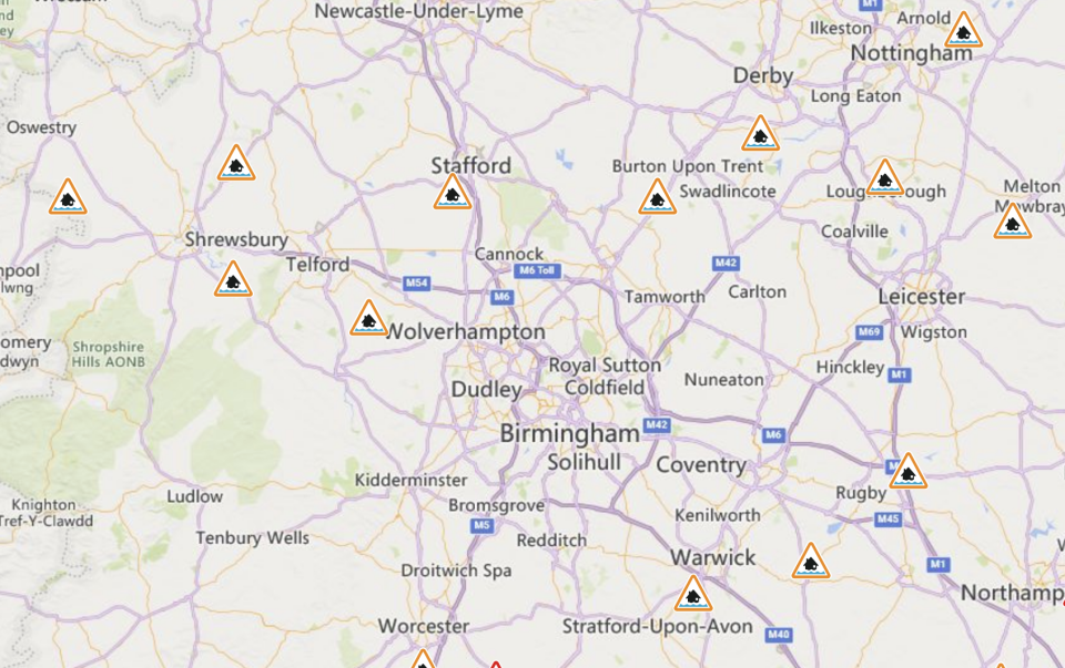 Some of the flood warnings and alerts in place across the Midlands. (Environment Agency)