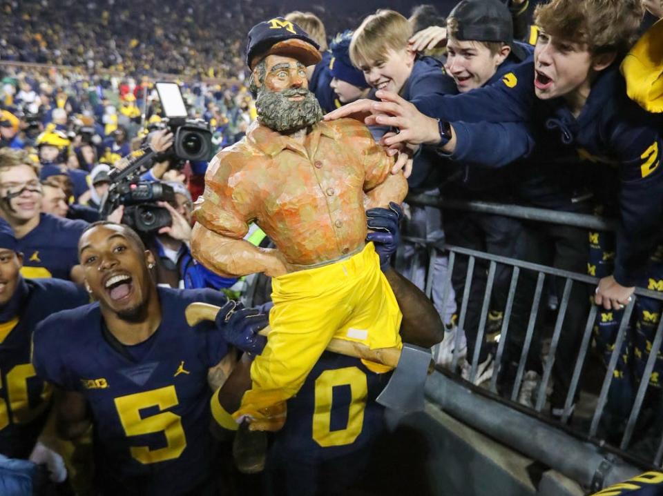 The Michigan Wolverines reclaimed the Paul Bunyan trophy after their 29-7 win over the Michigan State Spartans Saturday, October 29, 2022.