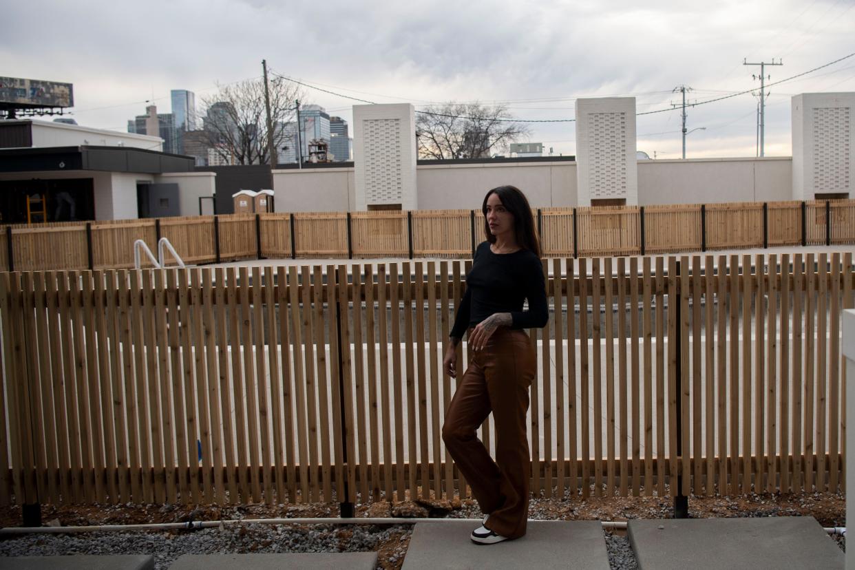 Alexis Soler, entrepreneur and bartender, stands near the poolside that is still under construction at Drift Hotel in Nashville , Tenn., Wednesday, Dec. 20, 2023.