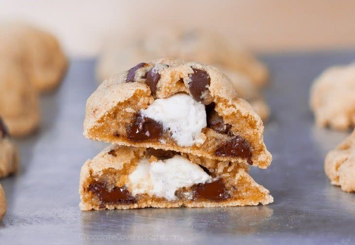 <p>Moon pies — graham crackers sandwiching a marshmallow-cream filling — were created in Chattanooga in 1917, solidifying a love amongst Tennessee locals for anything with fluffy marshmallows involved. These marshmallow cookies hit the spot, with a soft and chewy dough taking the place of the crunchy grahams.</p><p>Get the recipe from <a href="https://chocolatecoveredkatie.com/2016/11/29/chocolate-chip-marshmallow-cookies/" rel="nofollow noopener" target="_blank" data-ylk="slk:Chocolate Covered Kate;elm:context_link;itc:0;sec:content-canvas" class="link ">Chocolate Covered Kate</a>.</p>