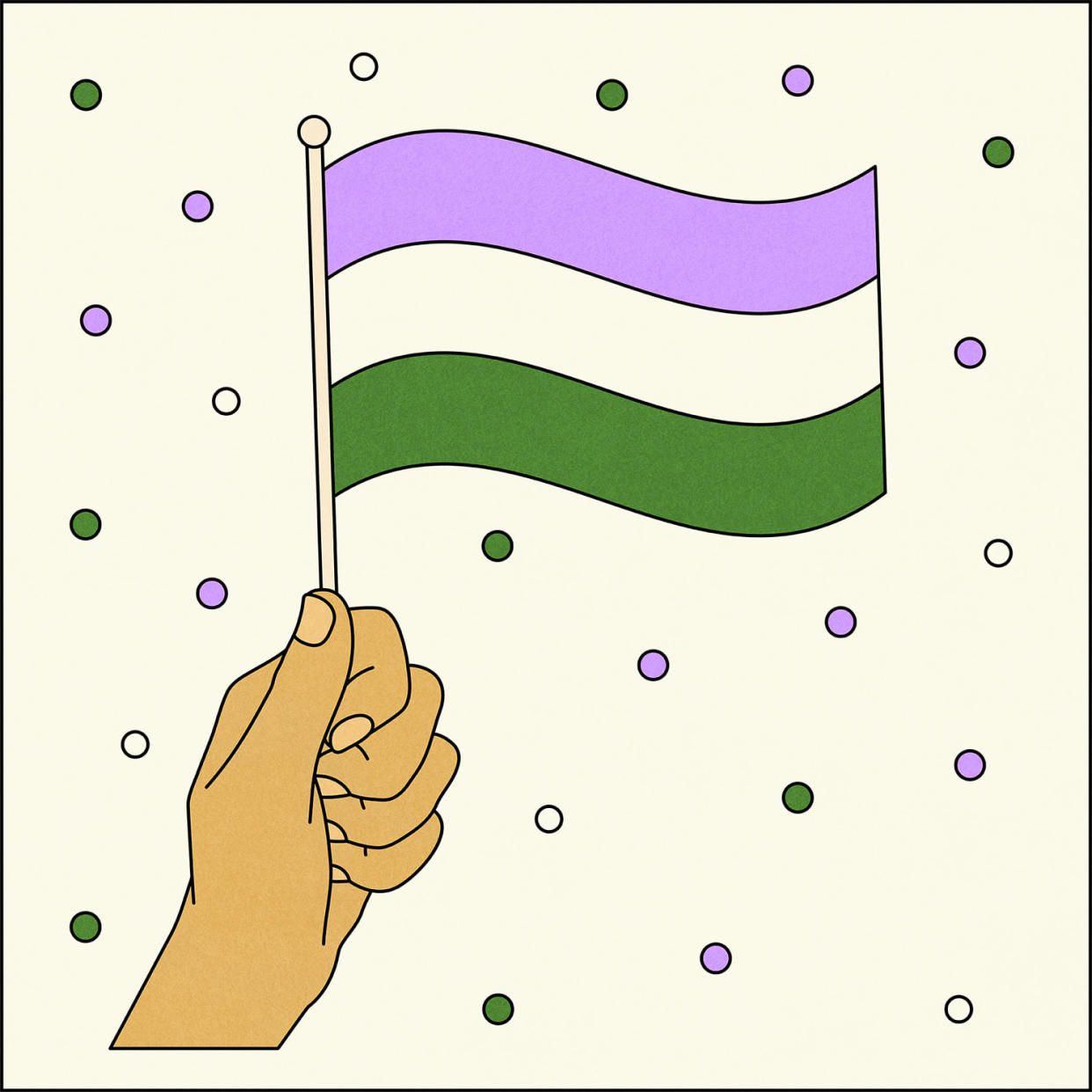 Illustration of hand holding Genderqueer flag (Allie Sullberg for TODAY)