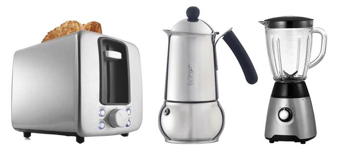 Kmart toaster, Bialetti coffee maker and Target blender