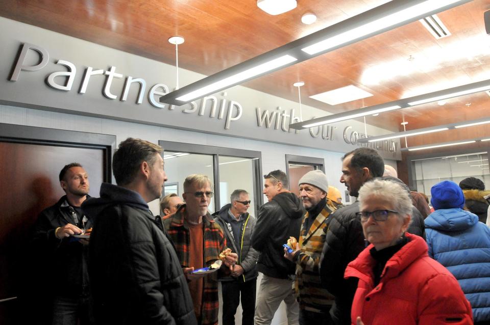 The lobby of the new police station in Provincetown is filled Wednesday with those who attended a ribbon cutting ceremony. The new police station is at 2 Jerome Smith Road and set to become operational on April 4.