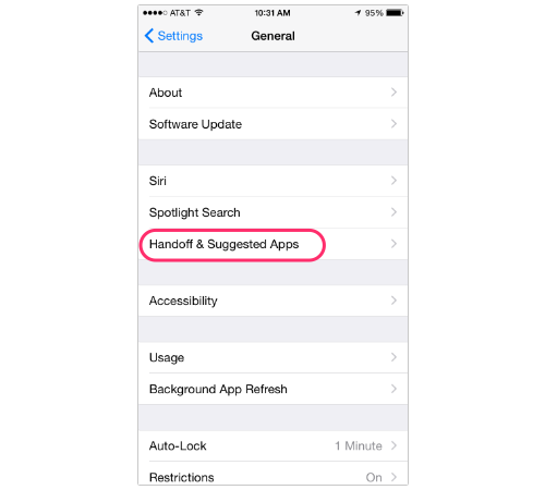 Handoff & Suggested Apps settings in iOS 8