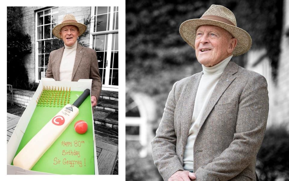 Sir Geoffrey with a cake presented by Telegraph Sport - Geoff Pugh