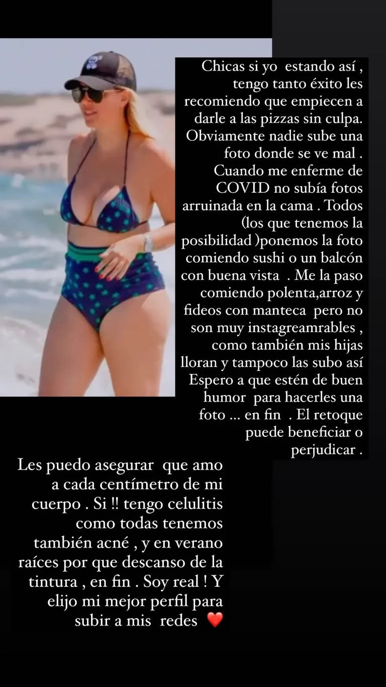 Historia que compartió Wanda Nara reflexionando sobre su cuerpo. Foto/Instagram: @wanda_nara