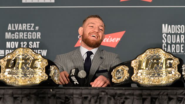 McGregor with his belts. Image: Getty