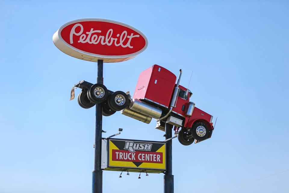 The Rush Truck Center Peterbilt sign on 8700 W Interstate 40 Service Road is pictured in Oklahoma City on Thursday, Sept. 22, 2022. 