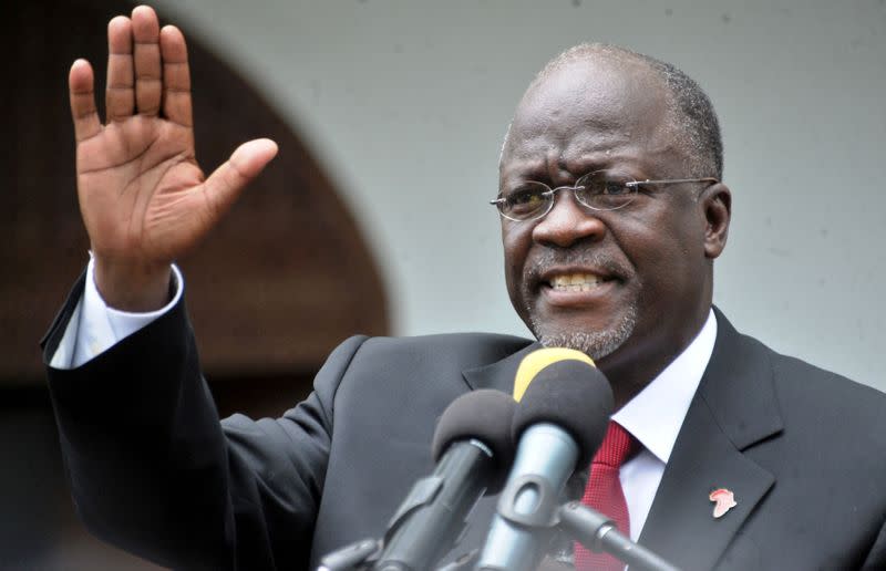 FILE PHOTO: Tanzania's President elect Magufuli addresses members of the ruling CCM at the party's sub-head office on Lumumba road in Dar es Salaam