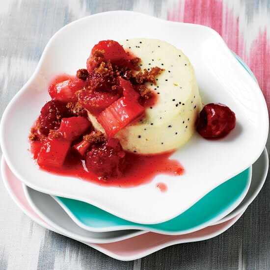 Lemon, Poppy and Chèvre Cheesecakes with Rhubarb