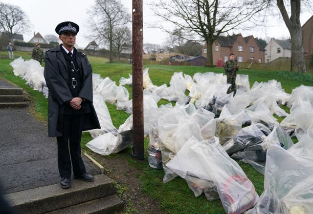 A view of the set in Bathgate during filming for an upcoming Sky series about the Lockerbie bombing