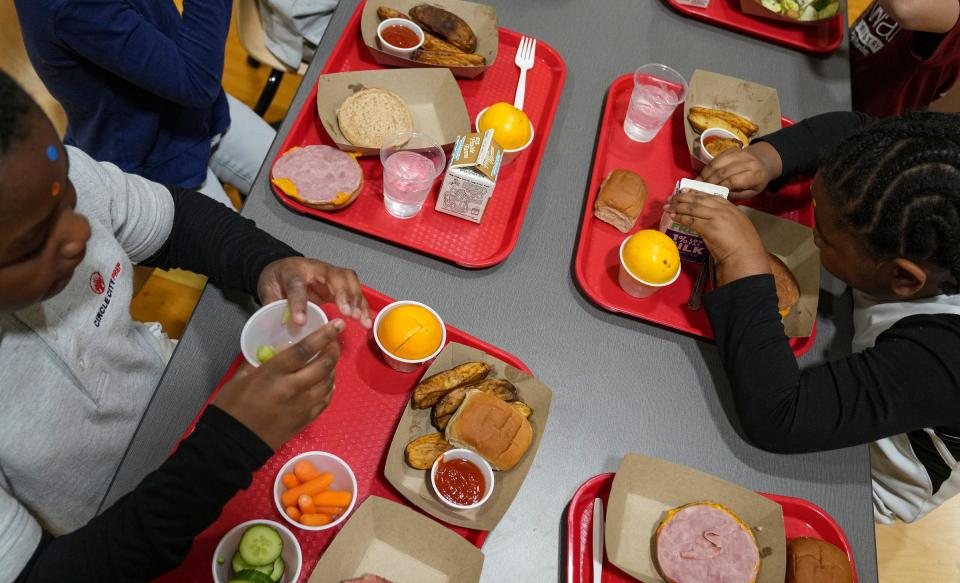 Students eat lunch Wednesday, Dec. 6, 2023, at Circle City Prep in Indianapolis.