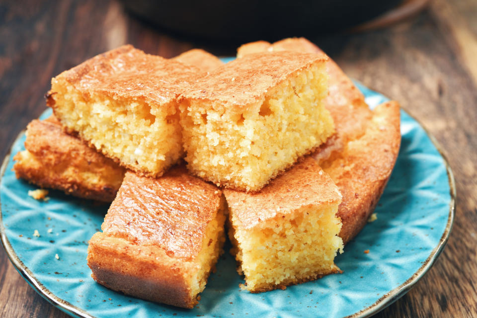 A plate of cornbread.