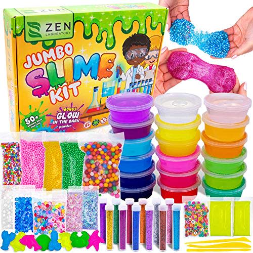 DIY Slime Kit for Girls Boys - Ultimate Glow in the Dark Glitter Slime Making Kit Arts Crafts - Slime Kits Supplies include Big Foam Beads Balls, 18 Mystery Box Containers filled Crystal Powder Slime (Amazon / Amazon)