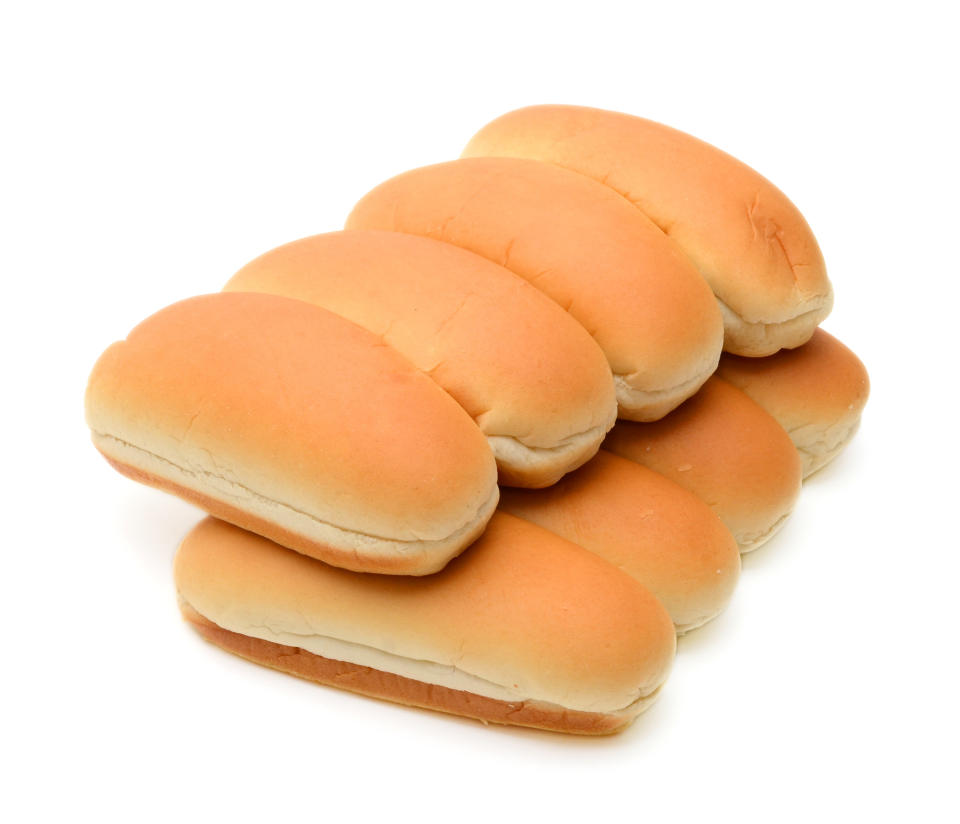 Six stacked hot dog buns