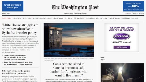 The Washington Post had a feature story on Cape Breton Island. This was the front page of the website on last Sunday. Photo from Washingtonpost.com