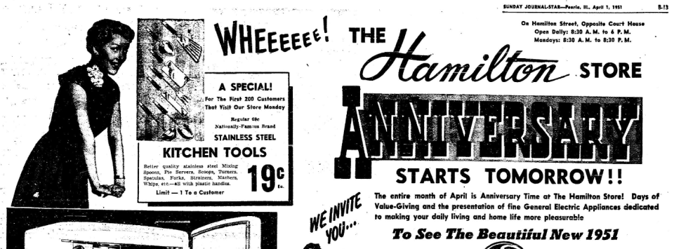 Detail from a full-page 1951 Journal Star advertisement.