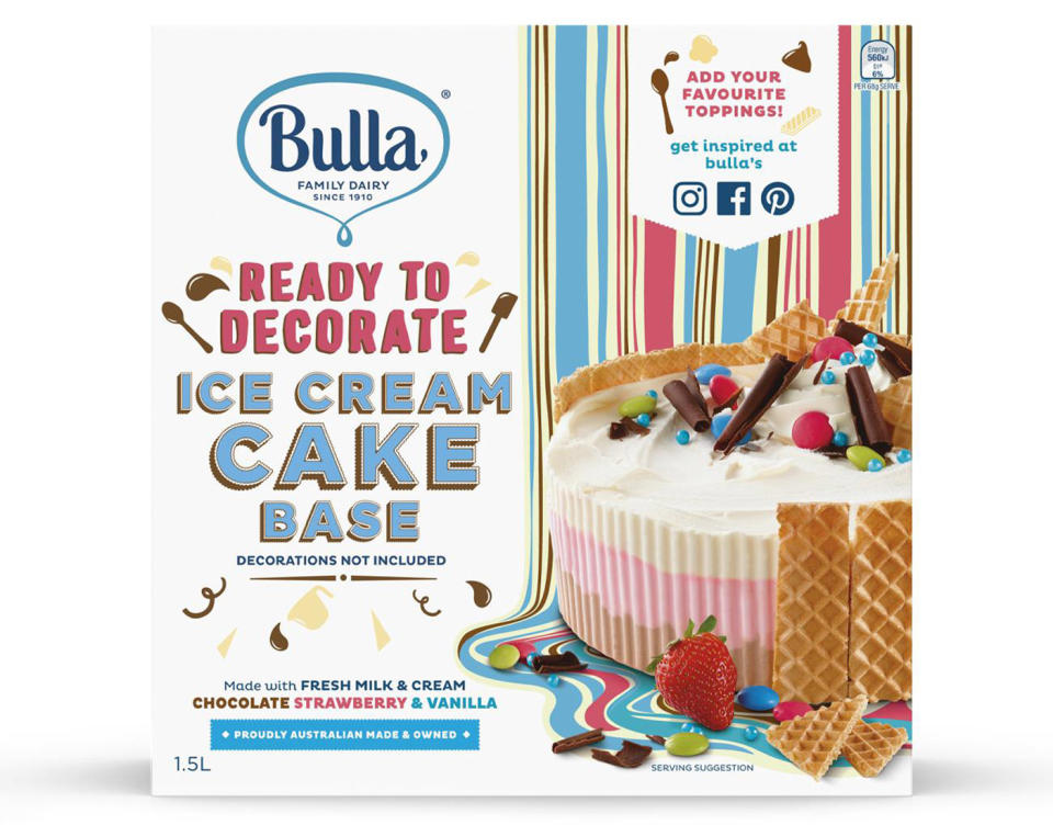 Pictured is the 1.5 litre Bulla ice cream cake, sold at Woolworths and IGA supermarkets nationally, which has been recalled due to the presence of soy.