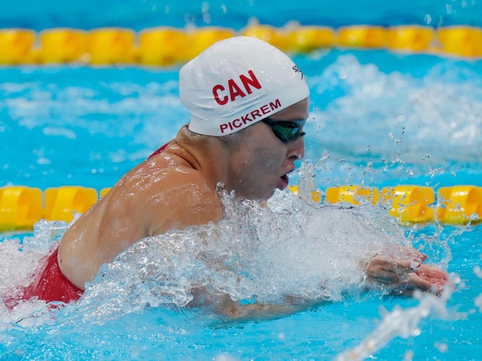 Canada's Sydney Pickrem, seen above competing at the 2020 Tokyo Olympics, won the women's 200m race for the London Roar during the International Swimming League's final match on Friday in Eindhoven, Netherlands. (Adrian Wyld/The Canadian Press - image credit)